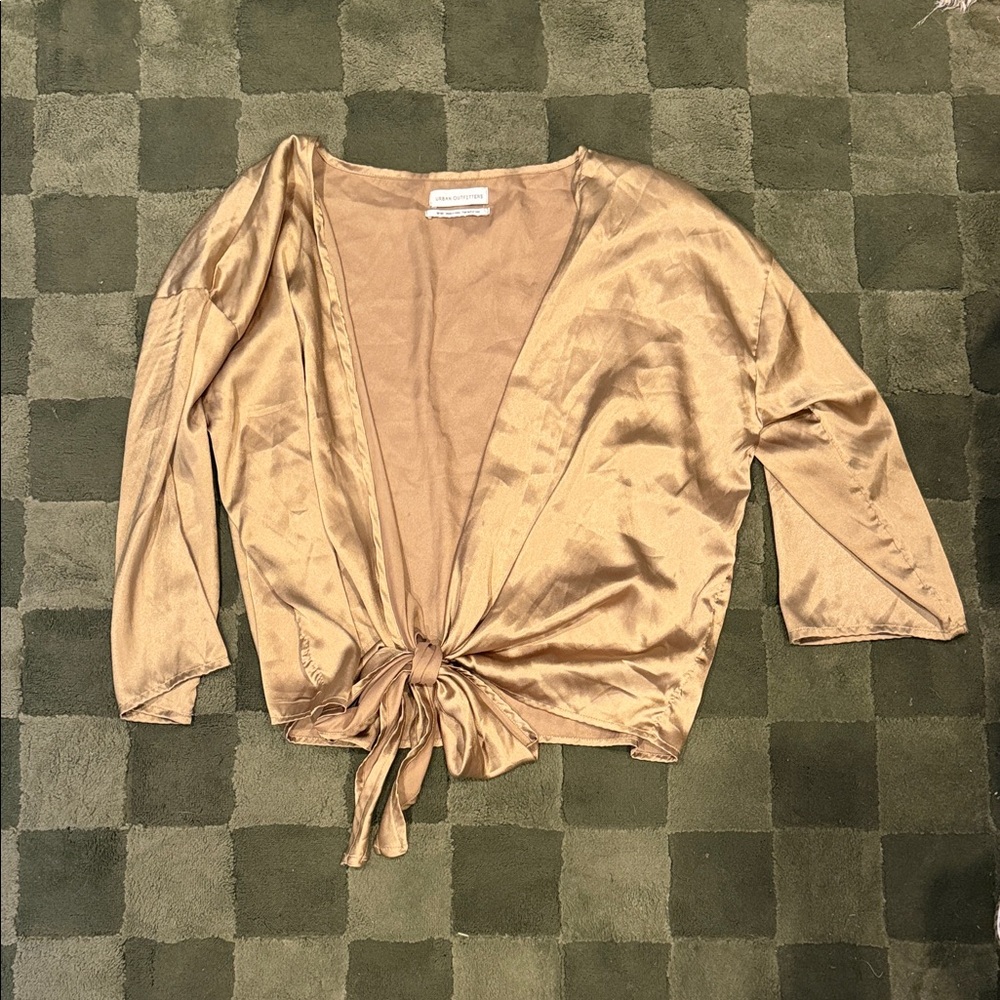 Urban Outfitters Satin Tie-Front Top in green